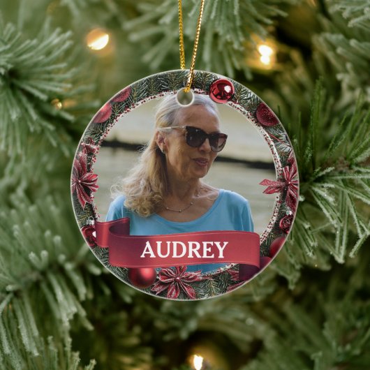Christmas Wreath ANY Photo Tree Keramik Ornament (Baum)