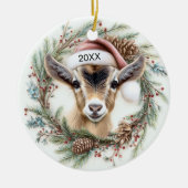 Christmas Wreath Baby Goat Keramik Ornament (Vorne)