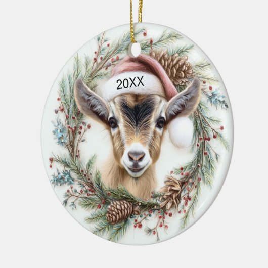 Christmas Wreath Baby Goat Keramik Ornament (Links)