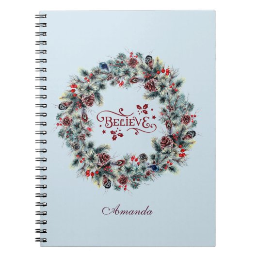 Christmas Wreath BELIEVE Typografie Notizblock (Vorderseite)