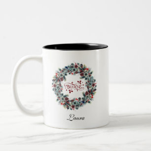 Christmas Wreath BELIEVE Typografie Zweifarbige Tasse