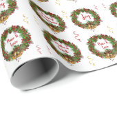 Christmas Wreath Bells Holly Pine Monogram Geschenkpapier (Rolleneckpunkt)