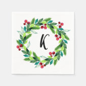 Christmas Wreath Berries Monogram Serviette (Vorderseite)
