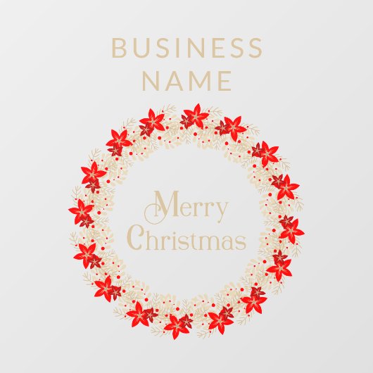 Christmas Wreath Botanical Holly & Poinsettias Fensteraufkleber (Blatt)