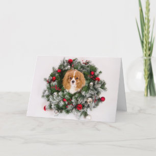Christmas Wreath Cavalier King Charles Card Feiertagskarte
