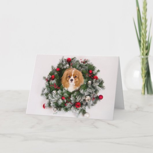 Christmas Wreath Cavalier King Charles Card Feiertagskarte (Vorderseite)