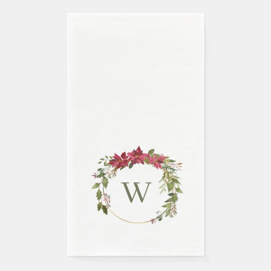 Christmas Wreath Classic Monogram Paper Guest Serviette (Vorderseite)