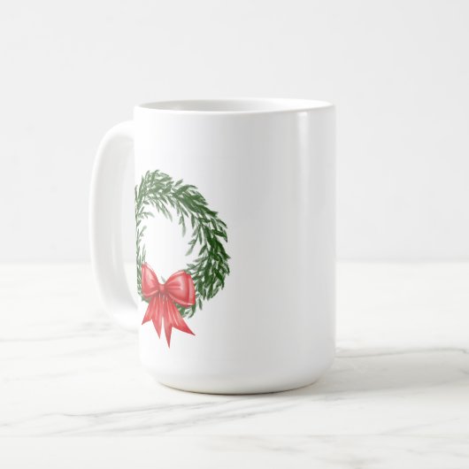 Christmas Wreath Coffee Mug with Red Bow Kaffeetasse (Vorderseite Links)