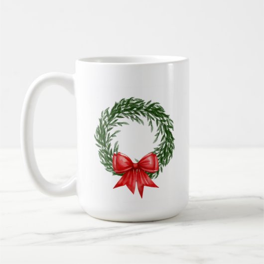 Christmas Wreath Coffee Mug with Red Bow Kaffeetasse (Links)