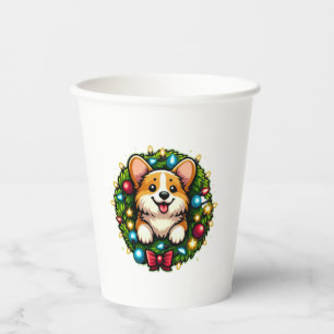 Christmas Wreath Corgi Classic T - Shirt Pappbecher