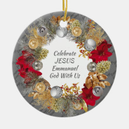 Christmas Wreath Custom Gray CELEBRATE JESUS Keramik Ornament
