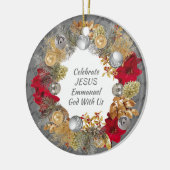 Christmas Wreath Custom Gray CELEBRATE JESUS Keramik Ornament (Links)