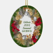 Christmas Wreath Custom Green CELEBRATE JESUS Keramik Ornament (Rechts)