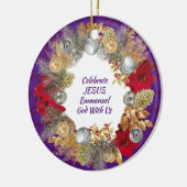 Christmas Wreath Custom Lila CELEBRATE JESUS Keramik Ornament (Links)