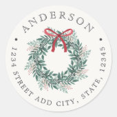 Christmas Wreath Family Name Return Address Runder Aufkleber (Vorderseite)