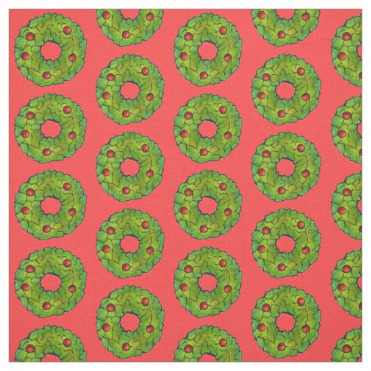 Christmas Wreath Holly Leaf Cookie Red Green Stoff (Muster)