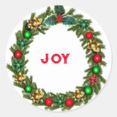 Christmas Wreath Joy Runder Aufkleber (Vorderseite)