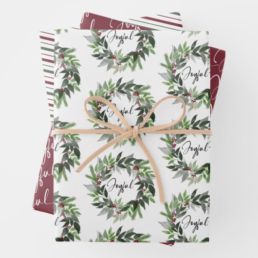 Christmas Wreath Joyful Script Red Green Holiday Geschenkpapier Set (Beispiel)