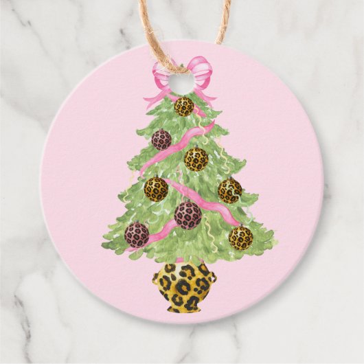 Christmas Wreath Leopard Crest Monogram Geschenkanhänger (Vorderseite)
