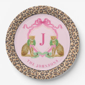 Christmas Wreath Leopard Crest Monogram Pappteller (Vorderseite)