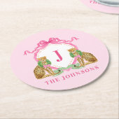 Christmas Wreath Leopard Crest Monogram Runder Pappuntersetzer (Angewinkelt)