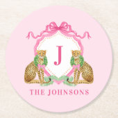 Christmas Wreath Leopard Crest Monogram Runder Pappuntersetzer (Vorderseite)