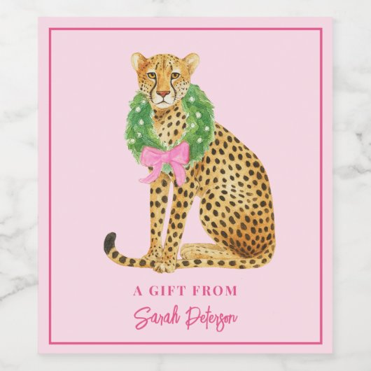 Christmas Wreath Leopard  Weinetikett (Einzelnes Label)