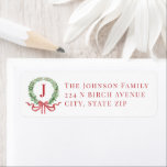 Christmas Wreath Monogram<br><div class="desc">Dieses Weihnachtsadressen-Label hat einen Weihnachtskranz mit einem Monogramm Brief in der Mitte. Sie können Ihren Namen und Ihre Adresse anpassen.</div>