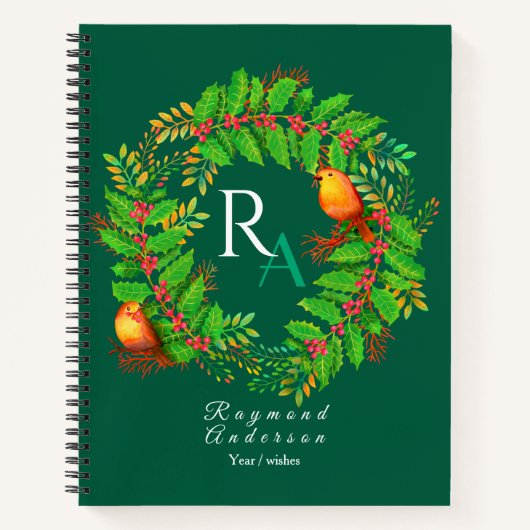 Christmas Wreath Monogram Hunter Green Notizblock (Vorderseite)