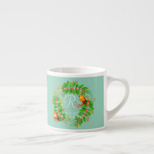 Christmas Wreath Monogram Light Aquamarin Espressotasse