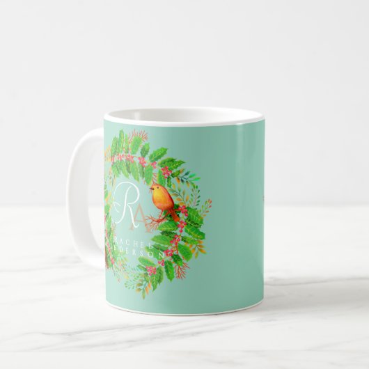 Christmas Wreath Monogram Light Aquamarin Kaffeetasse (Vorderseite Links)