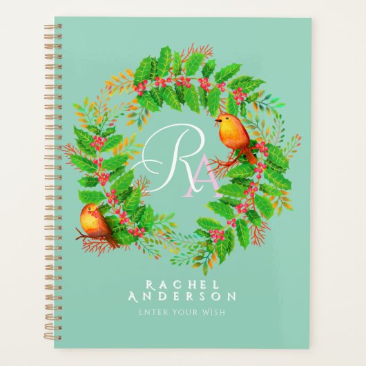 Christmas Wreath Monogram Light Aquamarin Planer (Vorderseite)