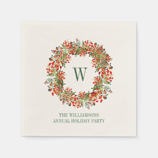 Christmas Wreath Monogram Name Holiday Party Serviette (Vorderseite)
