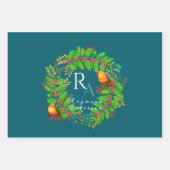 Christmas Wreath Monogram Ocean Blue Geschenkpapier Set (Vorderseite 3)