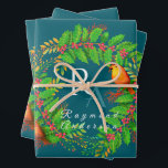 Christmas Wreath Monogram Ocean Blue Geschenkpapier Set<br><div class="desc">Attraktive Weihnachtskranzmonogramm mit Rotkehlvögeln.</div>