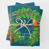 Christmas Wreath Monogram Ocean Blue Geschenkpapier Set (Beispiel)