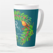 Christmas Wreath Monogram Ocean Blue Milchtasse (Rechte Ecke)
