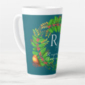 Christmas Wreath Monogram Ocean Blue Milchtasse (Linke Ecke)