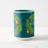 Christmas Wreath Monogram Ocean Blue Tasse (Zentrum)