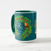 Christmas Wreath Monogram Ocean Blue Tasse (Vorderseite Links)