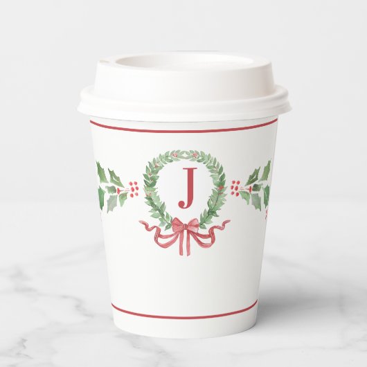Christmas Wreath Monogram Pappbecher (Rückseite)