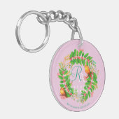 Christmas Wreath Monogram Pink Schlüsselanhänger (Vorderseite links)