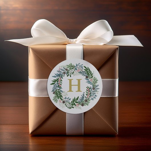 Christmas Wreath Monogram Runder Aufkleber