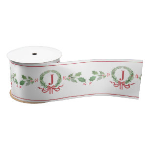 Christmas Wreath Monogram Satinband