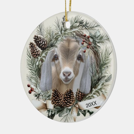 Christmas Wreath Nubian Goat Keramik Ornament (Links)