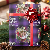 Christmas Wreath Plaids Family Photo Personalized Geschenkpapier