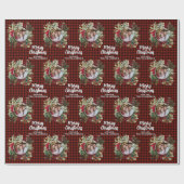 Christmas Wreath Plaids Family Photo Personalized Geschenkpapier (Flach)
