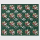 Christmas Wreath Plaids Family Photo Personalized Geschenkpapier (Flach)
