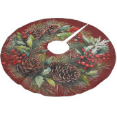Christmas Wreath Red Berries Pine Cones Holly Polyester Weihnachtsbaumdecke (Schrägansicht)