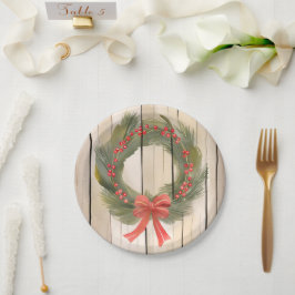 Christmas Wreath Red Bow | Hübscher Pinienwald Pappteller